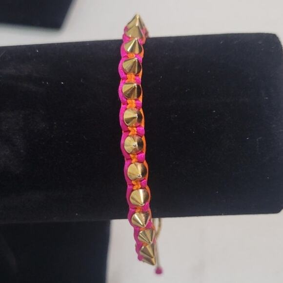 Serefina Anthropologie Studded Bracelet Red/Pink Adjustable Bracelet Punk NWOT - Picture 3 of 7